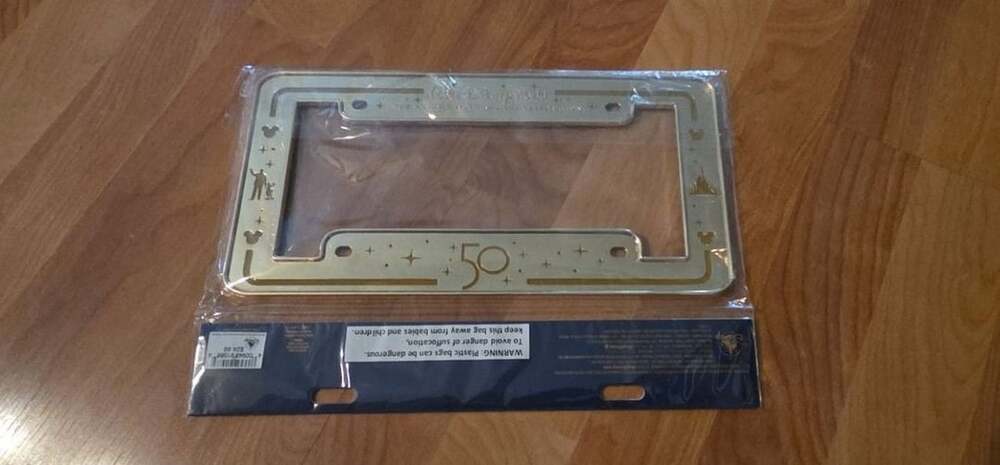 Walt Disney World 50th Anniversary Golden Metal License Plate Frame